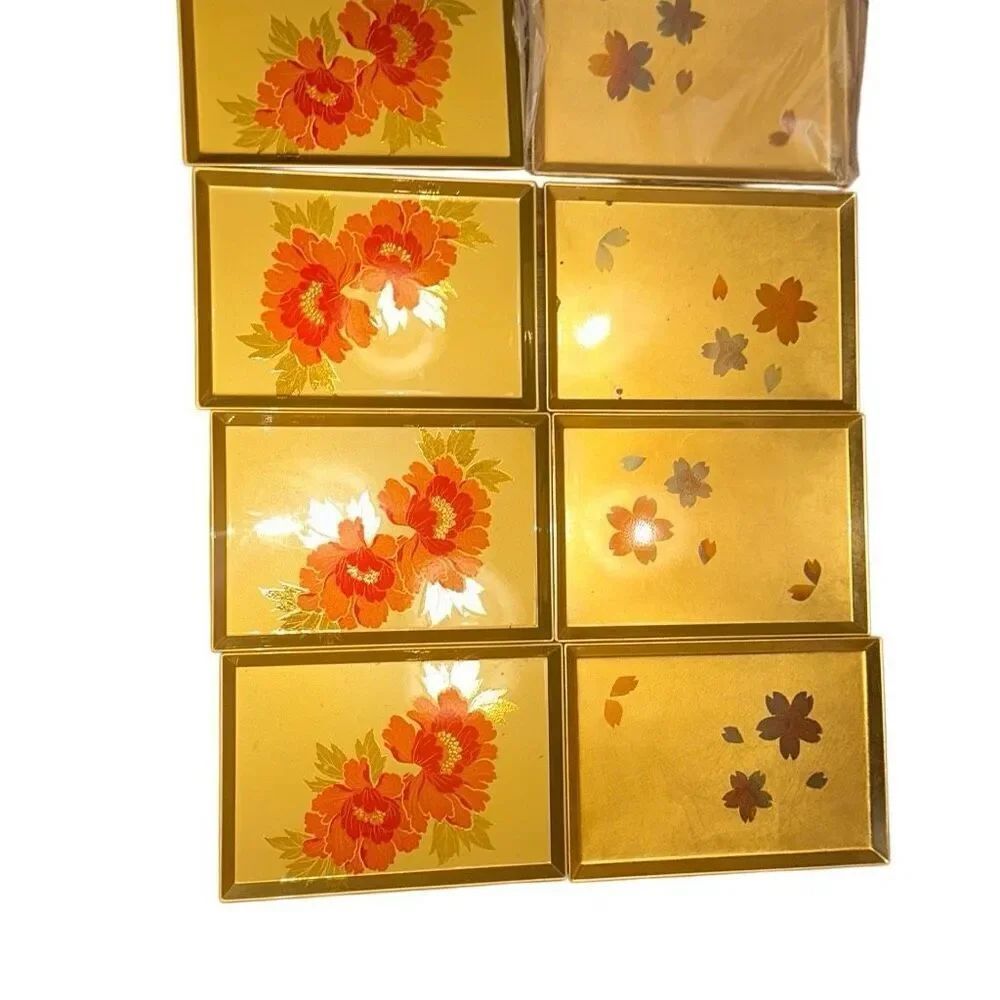 Set 8 VTG Handcrafted OTAGIRI Original Trays -Japan-Blk Lacquer W/Gold/Flora